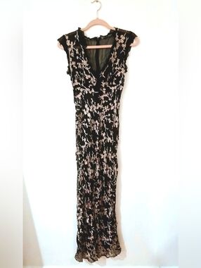 Vintage Betsey Johnson New York Sheer Silk Dress Black Floral Mesh Bias Cut S/M